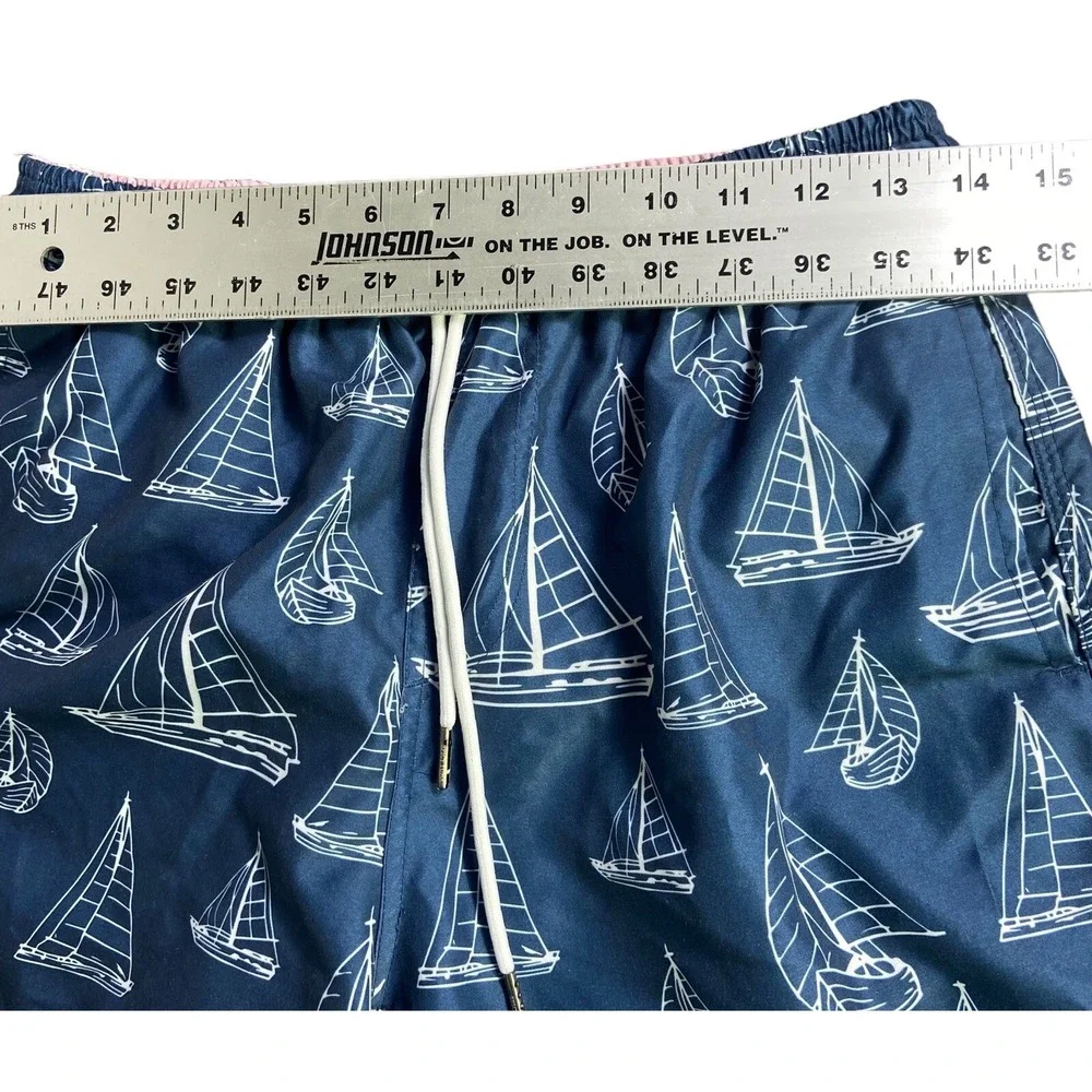 SPICY TUNA Swim Lined Trunks Shorts Summer Sail Boat Blue Draw String Sz M   OST